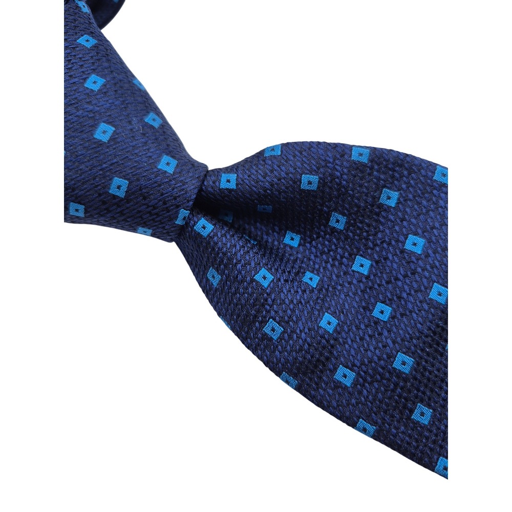 Hugo Boss Tailored Navy Blue Silk Geometric Square Pattern Tie Made in Italy